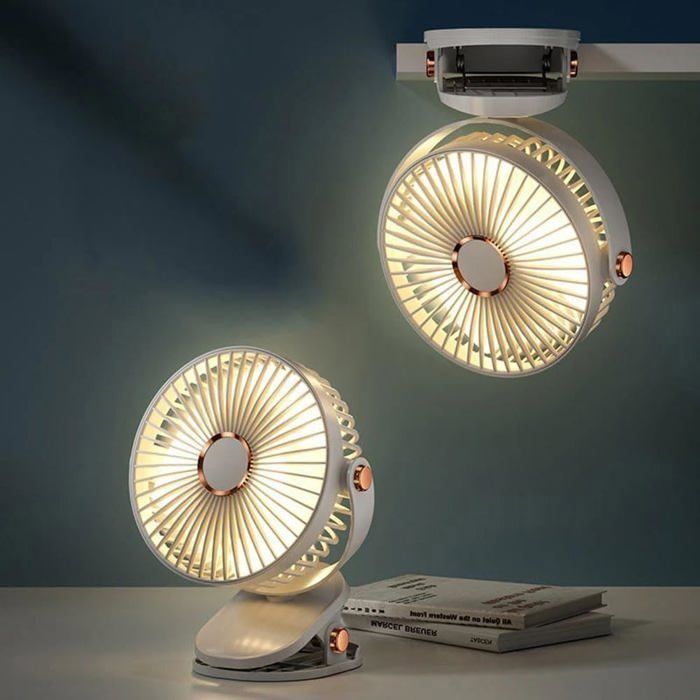 Ventilateur - HANDEIU - Pince Rechargeable - Portable - Oscillation 360° - Blanc - Handeiu