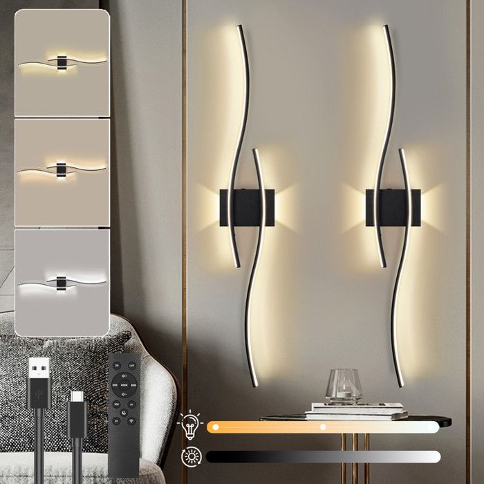Ensemble De 2 Appliques Murales Rechargeables à DEL Avec Télécommande