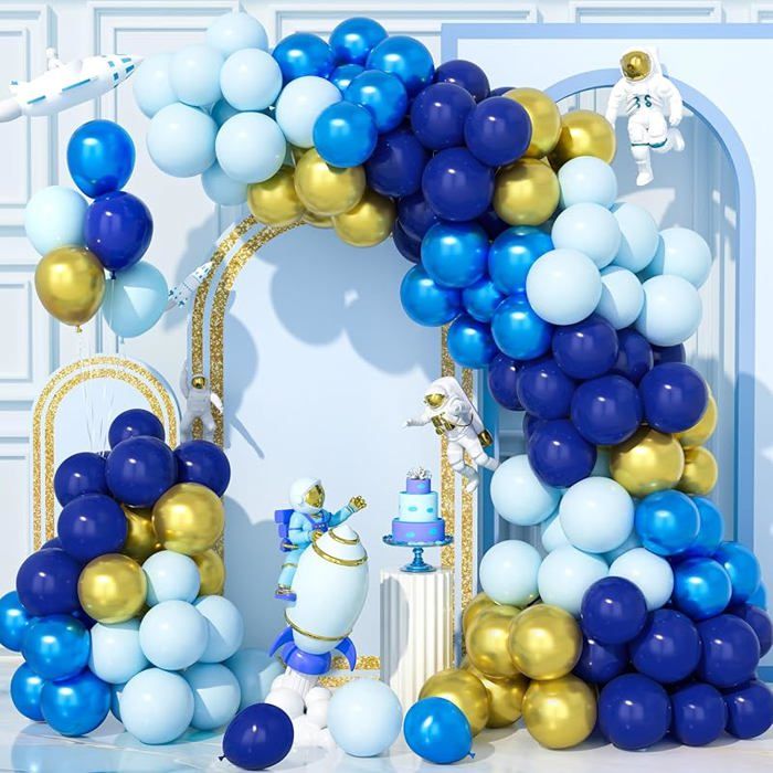 120 Pièces Kit Arche De Ballons Bleu Marine Orange, Kit Guirlande De Ballons Bleu Nuit Argent