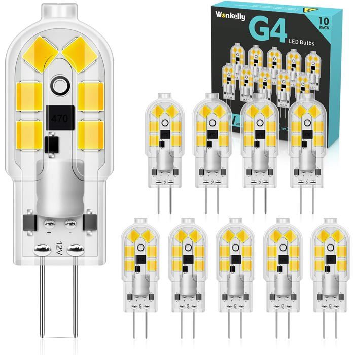 Ampoule G4 LED 2W - 10 PCS - Equivalent 20W Halogène Lampe AC/DC 12V - 200LM Blanc Froid 6000K - Sans Scintillement Non-Dimmable
