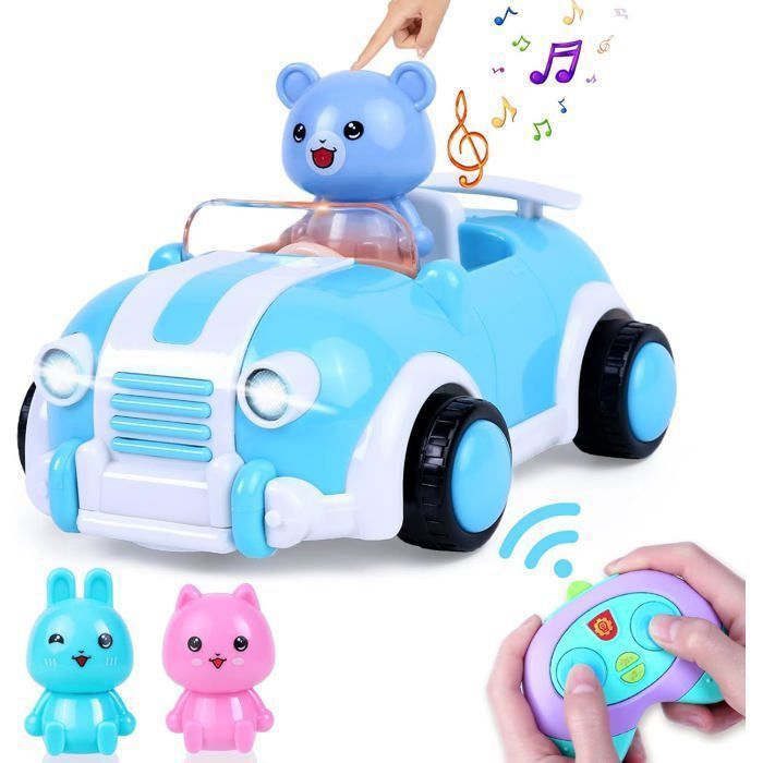 Jouet Cadeaux pour Filles 2 3 4 5 Ans Voiture Télécommandée avec Lumières et Musique-bleu