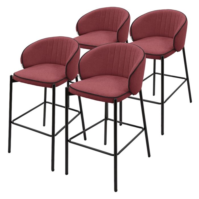 Lot 4 tabourets de bar ML-Design tissu rouge hauteur 76 cm avec dossier et repose-pieds cuisine îlot