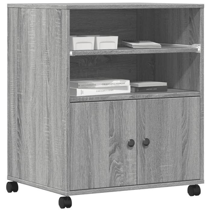 Support dimprimante avec roulettes - WIENS - Sonoma gris - 60x48x74 cm - Bois dingénierie - 4 roulettes - 2 freins