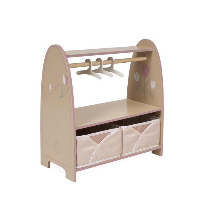 Armoire en bois pour poupées - DE CUEVAS TOYS - Montessori - Cintres inclus - 42x21x44 cm - Rose - Tiroirs amovibles