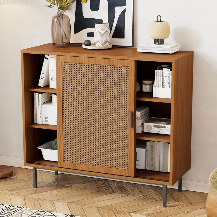 Buffet de cuisine Commode armoire de rangement avec 2 portes coulissantes et étagère réglable salle à manger