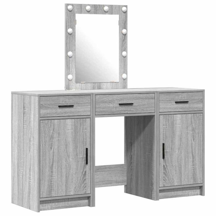 Coiffeuse moderne grise - vidaXL - 50x41x135 cm - Éclairage LED - Bois dingénierie - Rangement spacieux - Finition mate