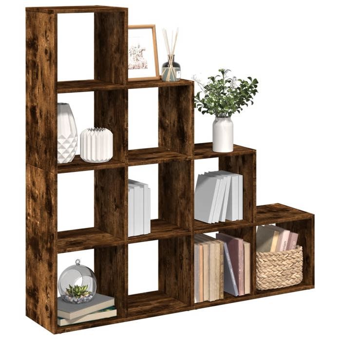 Étagère séparatrice de pièce - vidaXL - 4 niveaux - Chêne fumé - Bois dingénierie - 1315x29x1315 cm