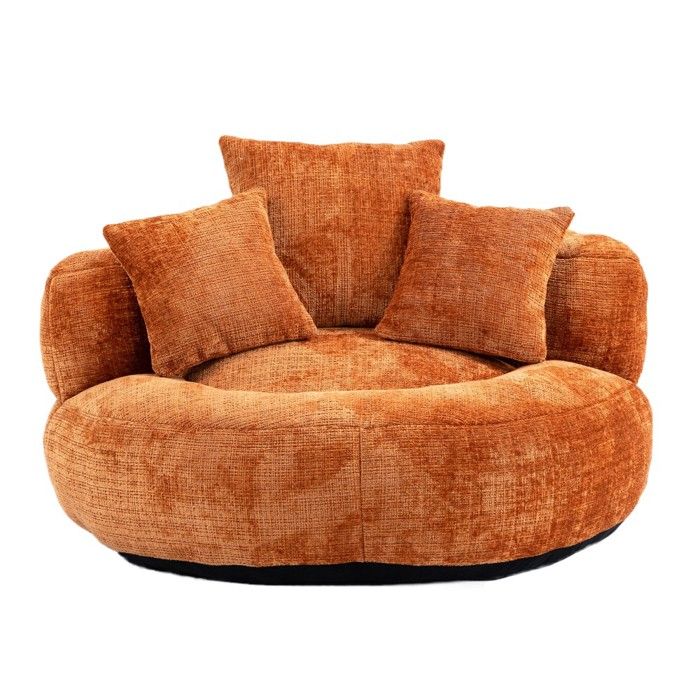 Fauteuil pouf Lazy Sofa confortable à dossier haut 3 coussins chenille orange adulte enfant intérieur extérieur 108x108x52cm Fauteuil pouf Lazy Sofa confortable à dossier haut 3 coussins chenille orange adulte enfant intérieur extérieur 108x108x52cm