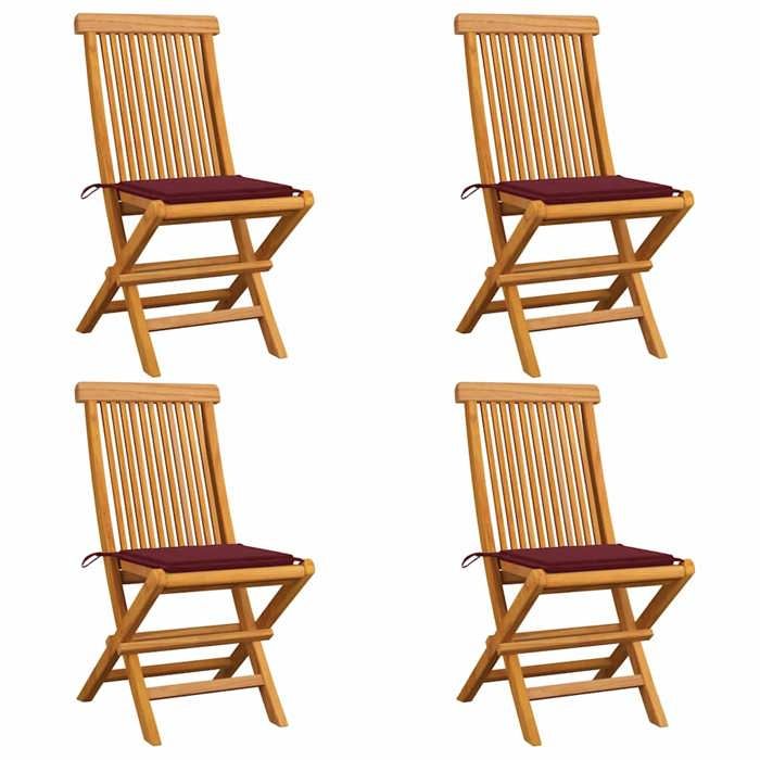 Rouge Chaises de jardin avec coussins rouge bordeaux lot de 4 Teck - SIEGE de jardin H16328
