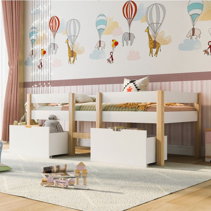 Lit mi-hauteur enfant blanc 90 x 190 avec tiroir sécurité anti-chute matelas non inclus