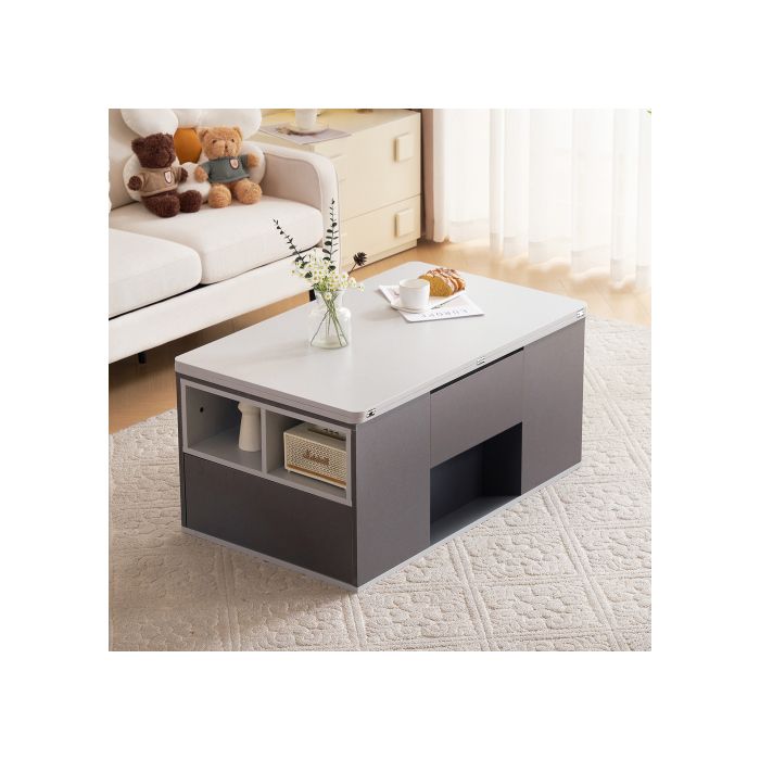 Table basse relevable 100x51 cm avec rangement gris