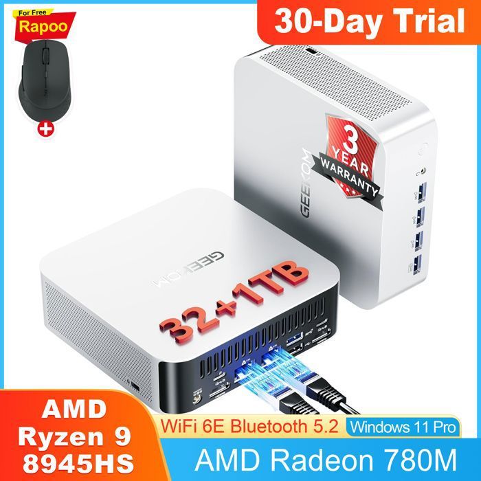 PC de bureau GEEKOM A8 Max AMD Ryzen 9 8945HS 1TB SSD Windows 11 Pro Dual LAN 2.5G - vue 2