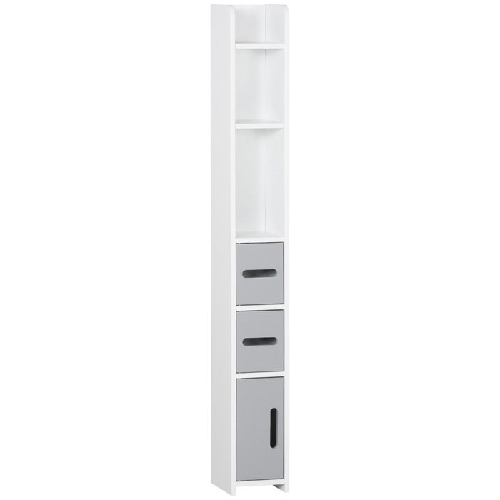 Colonne de salle de bain haute sur pied meuble rangement WC 3 portes 3 étagères réglables anti-basculement Gris