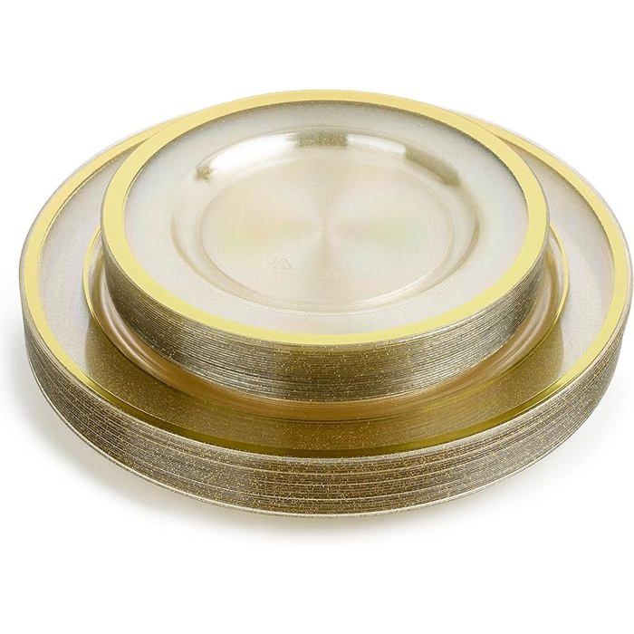 Assiette Reutilisable - 40 Assiettes Plates Premium s BPA avec Bord Doré (26cm 19cm) - Rigide et Grande Moyenne