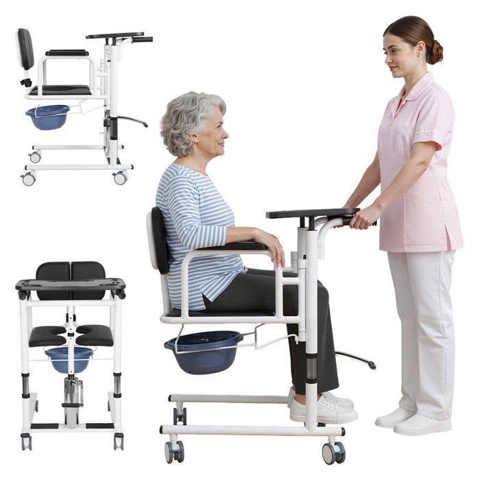 RINUA Fauteuil de transfert pour personne âgée - Charge max 200 kg - 180° - 65X54X98CM - Fer - hauteur réglable - NOIR
