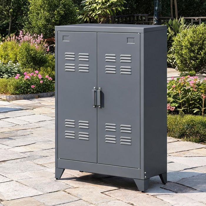 Armoire métallique grise 3 niveaux – rangement bureau polyvalent style industriel 75x33x110 cm