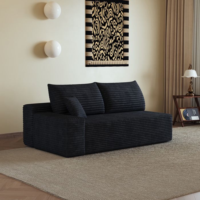 Canapé dangle - ZEVKOR - Modulable méridienne gauche - Tissu corduroy noir - 175×95×83 cm - Livré monté