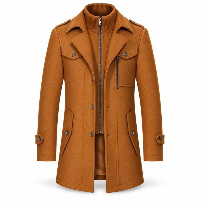 ENSEMBLE DE VETEMENTS DE SPORT Manteau homme AProsp en laine mélangée double col fermeture zippée style business S à 3XL camel-A1