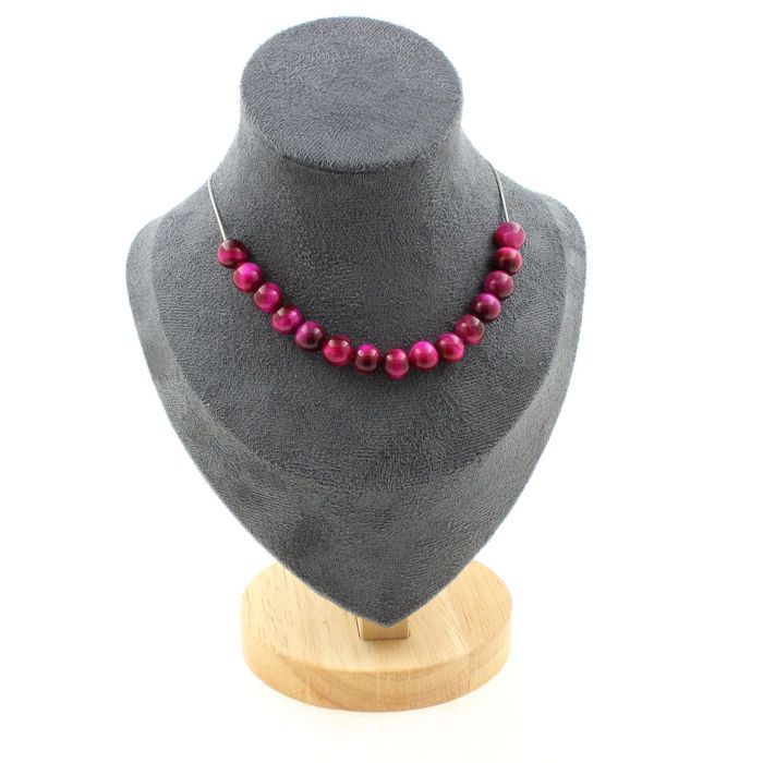 Collier Perles Agate Rubanée Rose 8 Mm - Chaîne Acier Inoxydable - Création A Bijoux