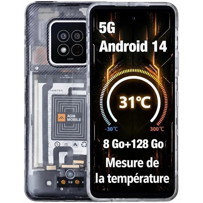 AGM X6 Smartphone Robuste 5G Dextérieur avec Capteur de Température8+128 Go6785000 mAhDouble SIMSmartphone Indestructible