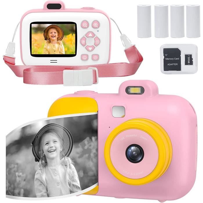 Appareil photo instantané pour enfant HD 1080p avec 4 rouleaux de papier d' impression et carte SD 32G, écran 2,4 pouces double objectif pour enfants,  selfie numérique, caméra vidéo pour enfants(Jaune) : 