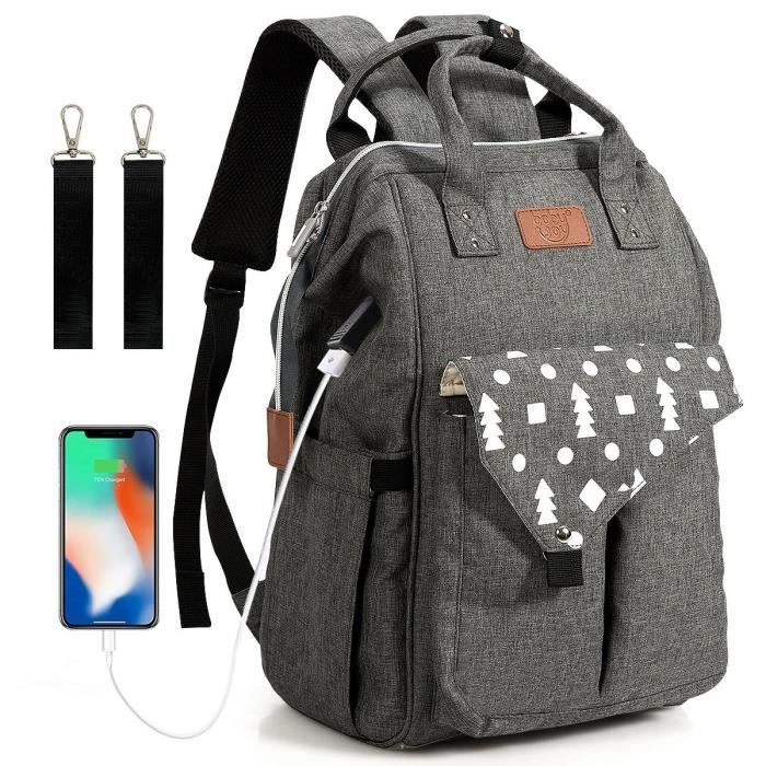DDU Sac à Langer 2 En 1 Mama Dos Pour Tout-Petit Voyager Noir Portable 