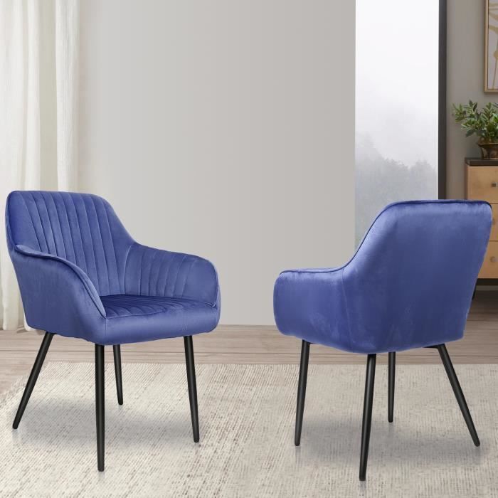 Laizere. 2 FAUTEUIL, Chaise de Salle à Manger en Velours Design Rétro Tendance pour Intérieurs Modernes, bleu