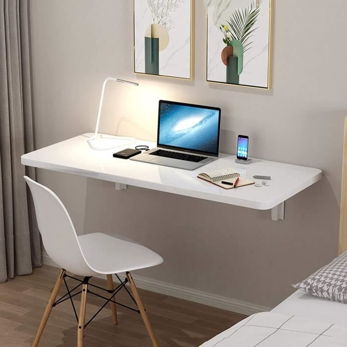 Table Pliante Murale 100x50 Cm - Bureau Ou Table à Manger Escamotable | Finition Pierre Blanche - 7