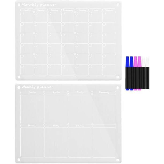 Calendrier Magnétique Frigo Acrylique A3 (30x40cm) - 4 Marqueurs Inclus - Organisation Mensuelle Minimaliste