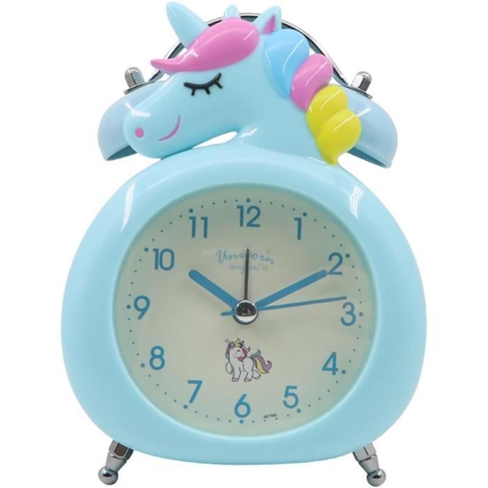SOCICO Réveil analogique pour Enfants Filles, Design Licorne, Silencieux, sans tic-tac, Mignon réveil en Forme de pêche analogique, avec lumière colorée, Volume réglable (Rose pâle