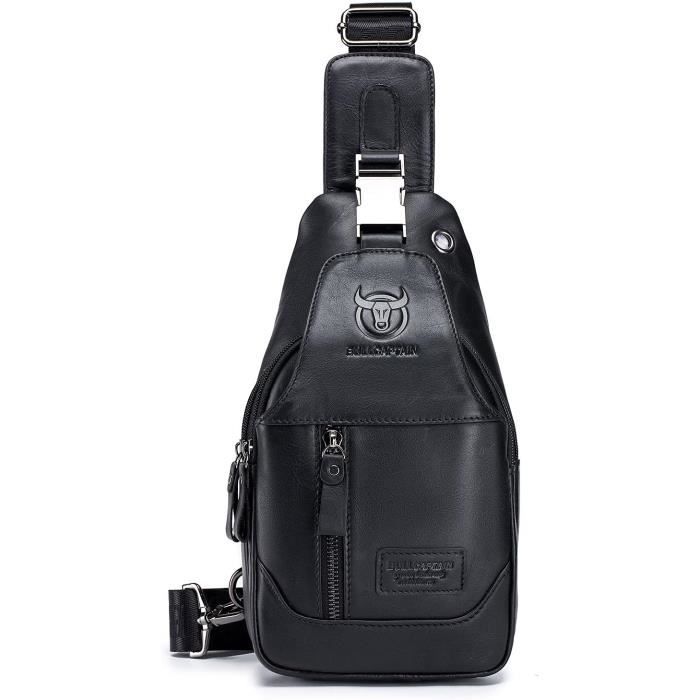 Sac Bandoulière Homme En Cuir Véritable - Style Rétro Antivol - Noir - Neuf Avec Étiquettes