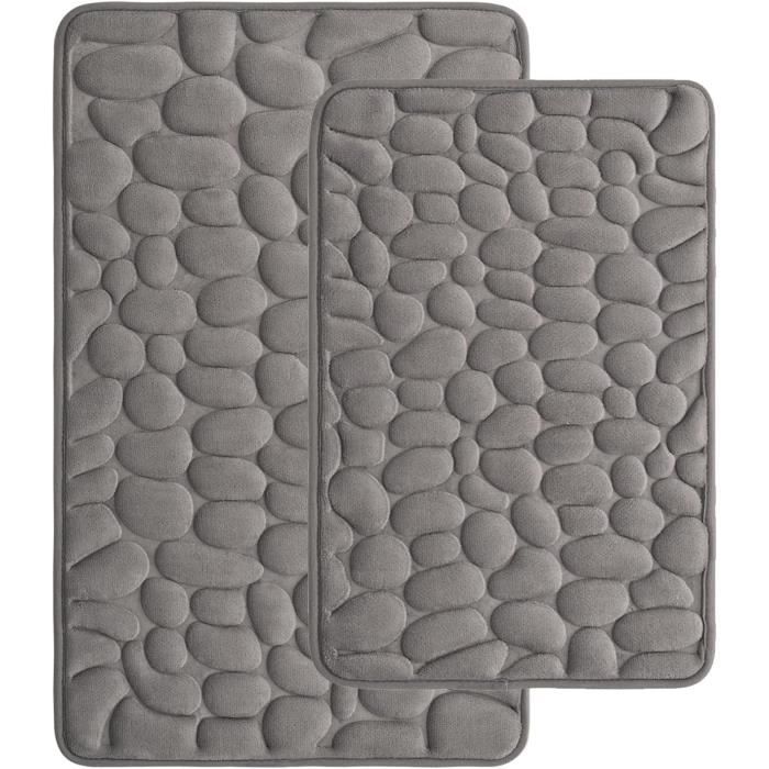 Ensemble Tapis Contour WC Lot De 2 Tapis De Bain Galets - Mousse Mémoire De Forme - Antidérapant - Turquoise Tapis Contour WC Mémoire Forme