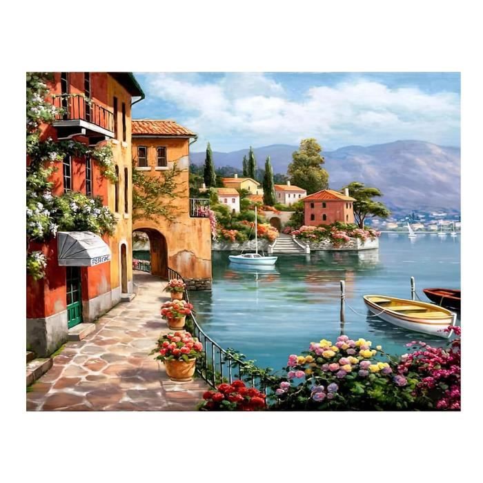 Kit De Arte Para Adultos Bougimal Pintura Por Números Para Adultos, Paisaje 40x50 Cm Con Pinceles Y Pinturas Acrílicas, Sin Marco