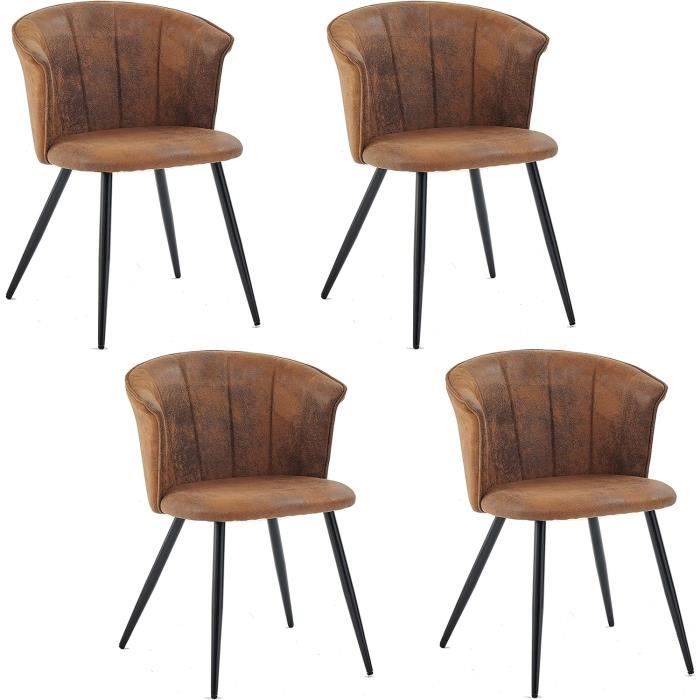 lot de 4 chaises de salle à manger rétro vintage fauteuil assise et dossier rembourrée en suédine pieds en métal pour.[z177]