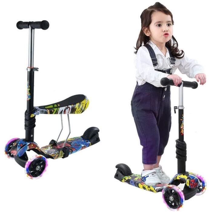 Trottinette Enfant 2 ans 3 Roues Evolutive 2 en 1 Trottinettes Enfant  Réglable en Hauteur avec Siège Amovible et LED Roues pour les - Achat /  Vente Trottinette Enfant 2 ans 3 - Cdiscount