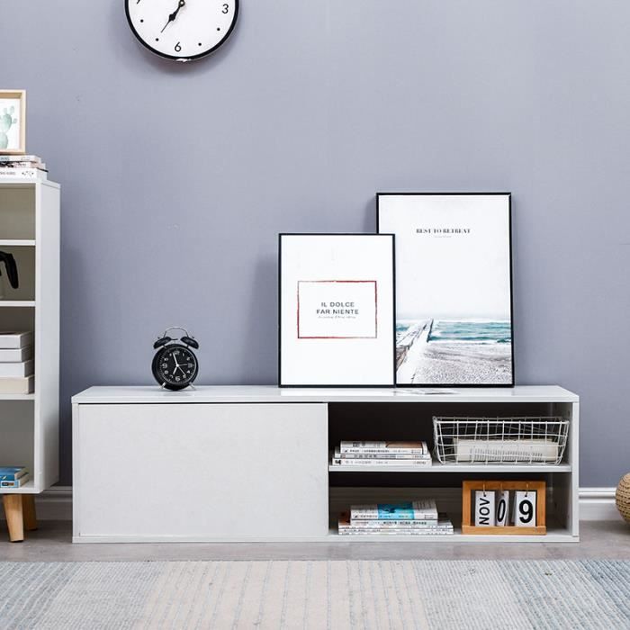 Plaque Mélaminé Blanc Sur Mesure Meuble Tv Melamine Blanc Avec 1 Porte Battante Et 2 Etageres 130