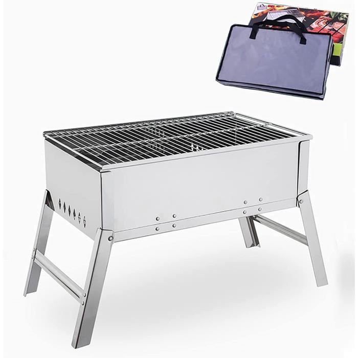 Barbecue Charbon Portable Pliable - Mini Fumoir Avec Grille Et Plaque - Idéal Camping, Jardin, Pique-nique