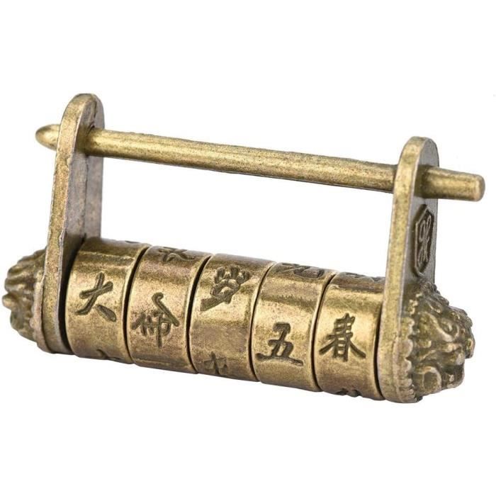 Cadenas à Combinaison Vintage Style Chinois Antique - Pour Boîte à Bijoux, Tiroir, Cabinet, Dimension 5x1.2x2.8 Cm