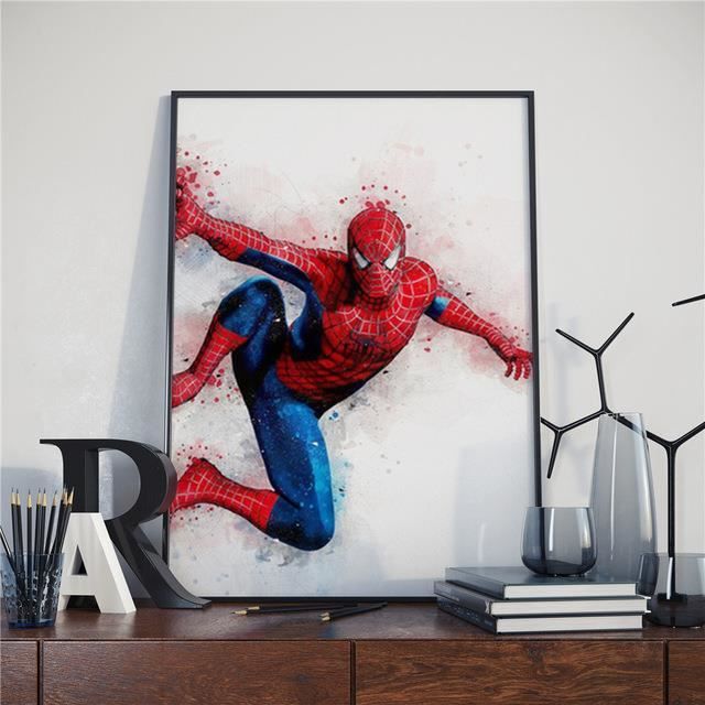 DKJ-16575 Peinture Aquarelle de Super Héros Marvel Avengers Toile de  Spiderman Affiche Murale de Rue Image d' (avec cadre en bois) - Cdiscount  Maison