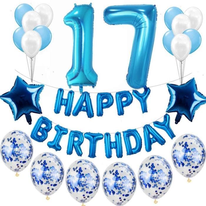 Kit De Decoration Pour 17e Anniversaire Bleu Pour Garcon 17 Ans Decoration D Anniversaire Guirlande De Ballons Et Confettis 397 Cdiscount Maison