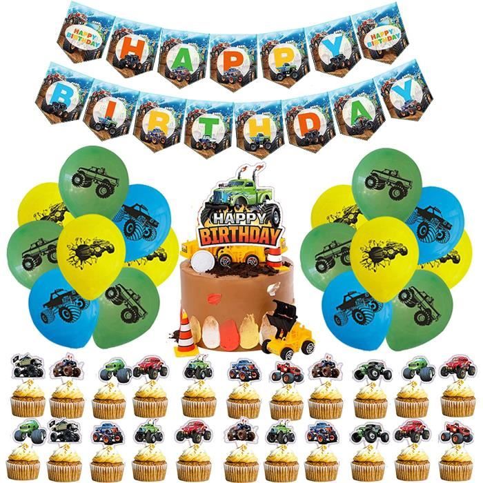 Decoration De Anniversaire Camion Monstre Ballons Banniere De Joyeux Anniversaire Camion Decorations De Gateaux Topper Pour E 369 Cdiscount Maison