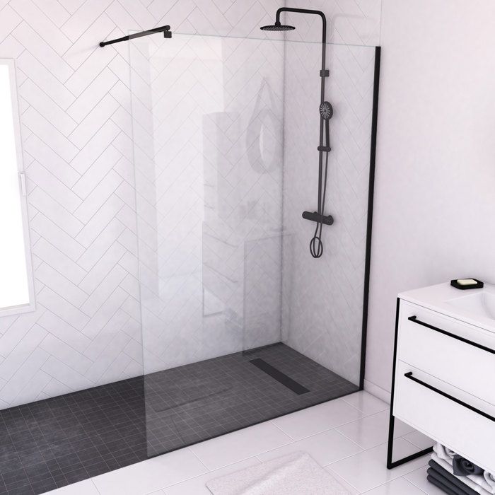 Paroi De Douche A L Italienne Transparent 140cm Profile Noir Mat Dim 140x200cm Verre Transparent 8mm Profile Noir Mat Achat Vente Porte De Douche Paroi De Douche A L Italienne Cdiscount
