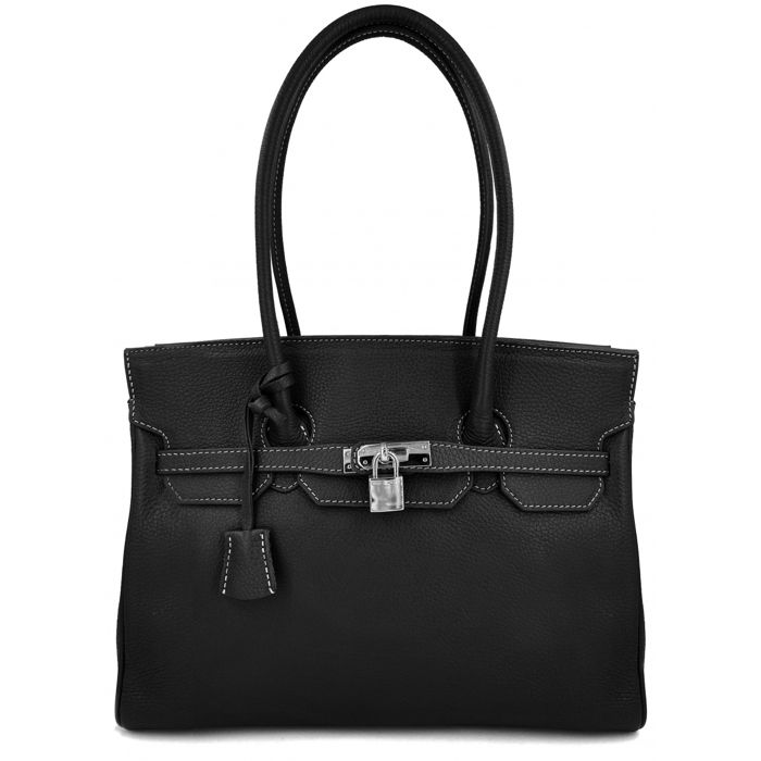 Sac main Cuir Noir i53486 Marque fran aise Achat Vente