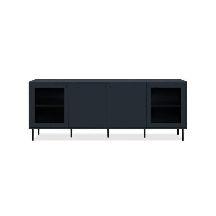 Meuble TV - CARACAS - 180 x 68 x 40 cm -2 portes vitrées + 2 portes - Décor Bleu navy