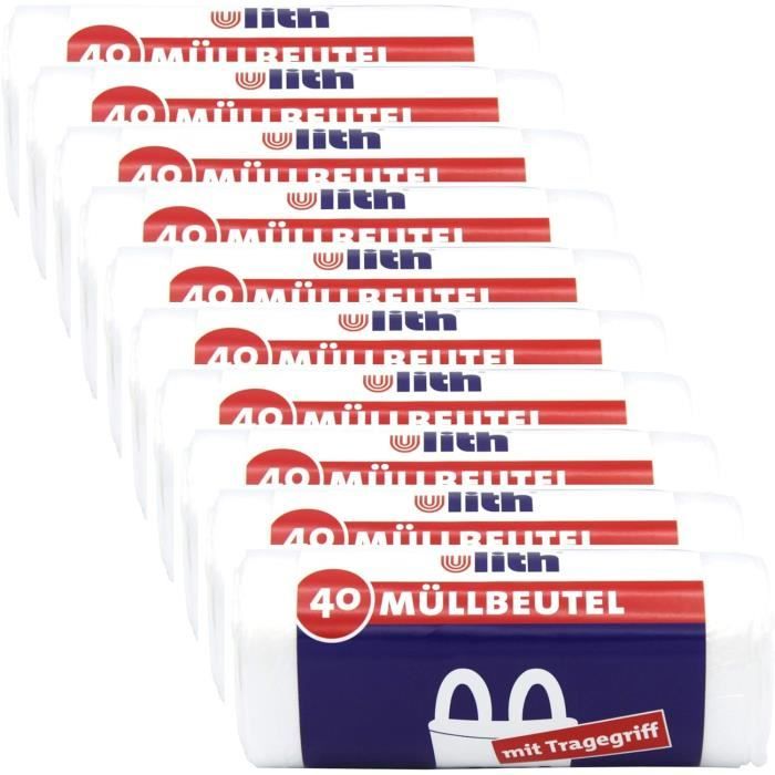 Ulith Lot De 40 Sacs Poubelle Avec Poignée De Transport