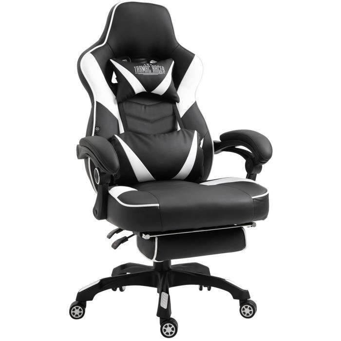 Chaise Gaming CLP Tilos Simili Noir Blanc Repose pieds