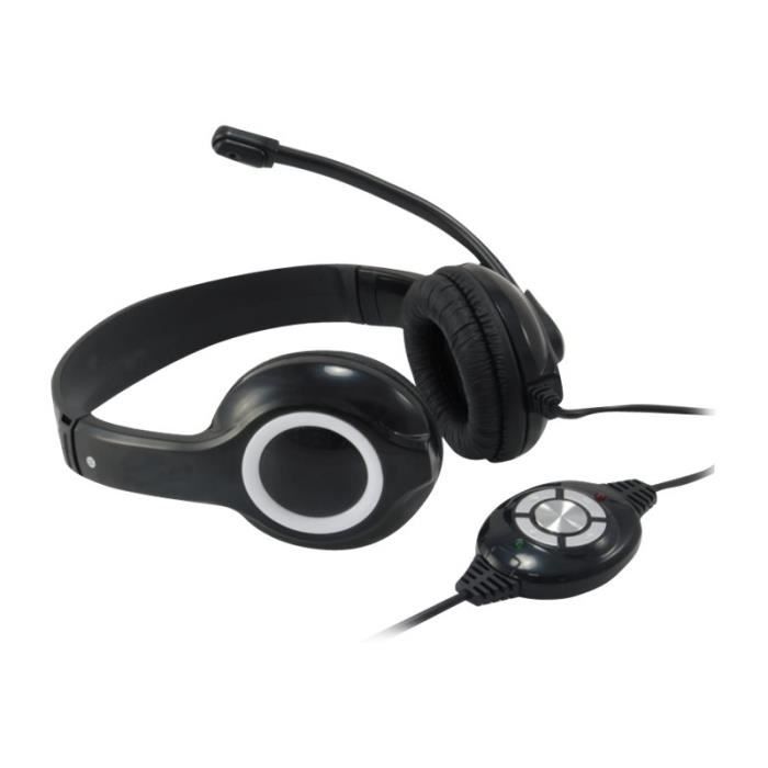 Casque sur-oreille USB Conceptronic CCHATSTARU2B noir, blanc - Confortable pour musique, jeux, chat et conférences vidéo