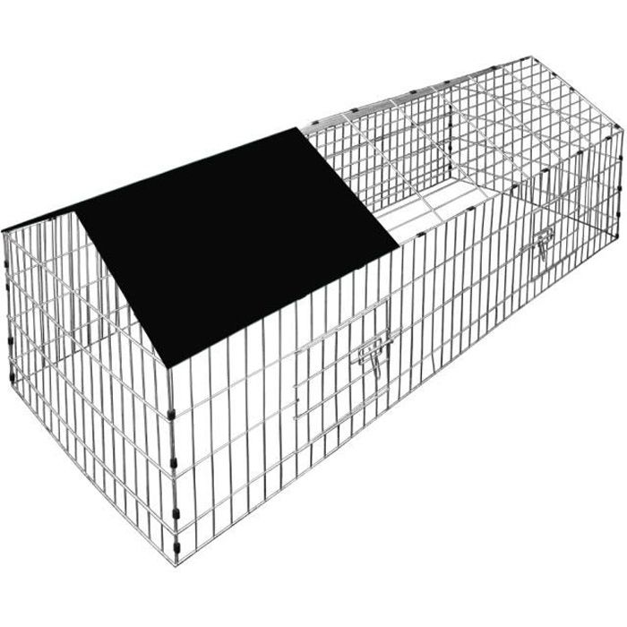 Comparer les prix de Enclos pour lapin noir cage à lapin parc à lapin métal extérieur 180x75 cm Toit Amovible avec bâche protection UV
