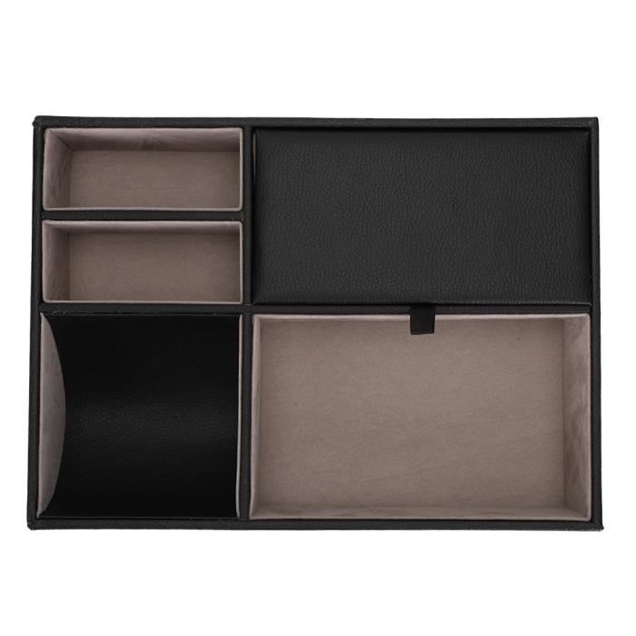 WOHPNLE Plateau Organisateur Lunettes Bois Massif & PU – 6 Compartiments, Rangement Élégant Lunettes De Soleil & Montres