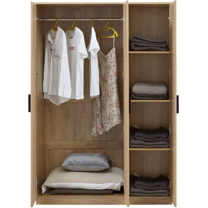 Armoire de chambre Eiselfing 1 penderie 4 étagères MDF 176 x 120 x 52 cm effet chêne